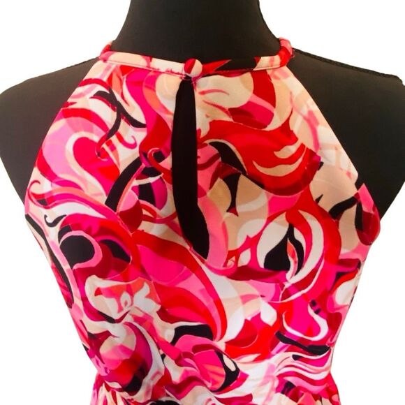 INC International Concepts Abstract Print Keyhole Halter Peplum Blouse Pink XS - Picture 4 of 7